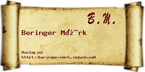 Beringer Márk névjegykártya